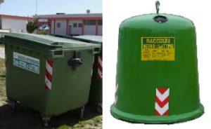cassonetto e campana raccolta vetro